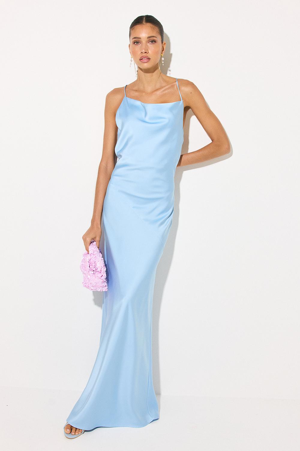 Light blue satin-look maxi dress