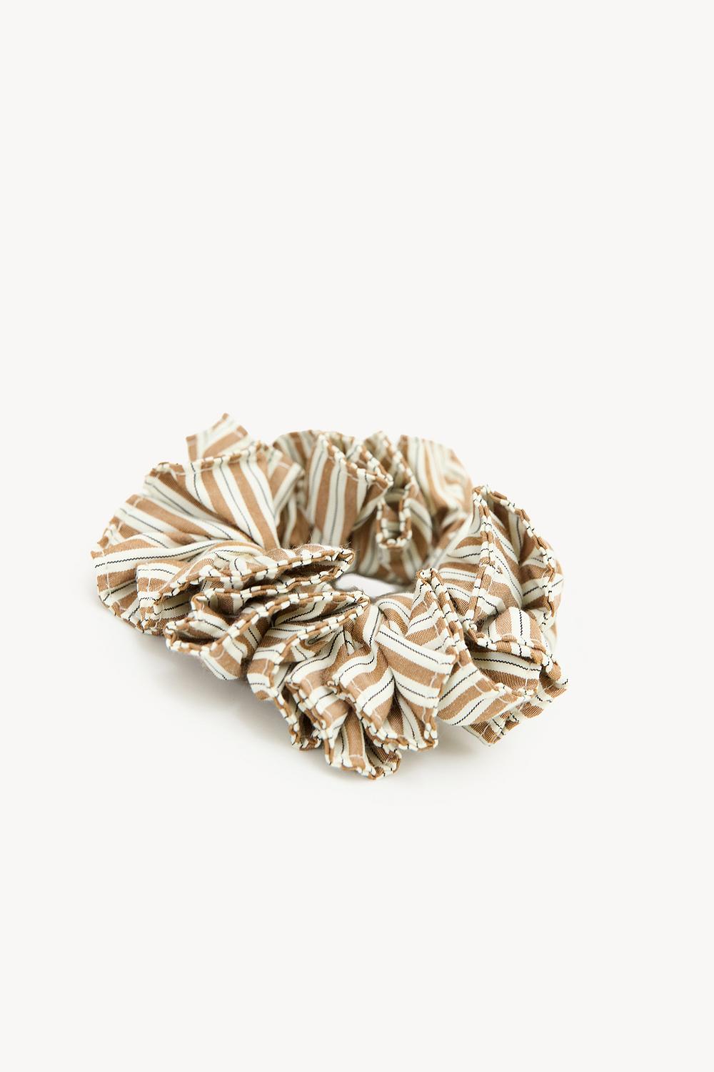 Chouchou blanc à rayures marron