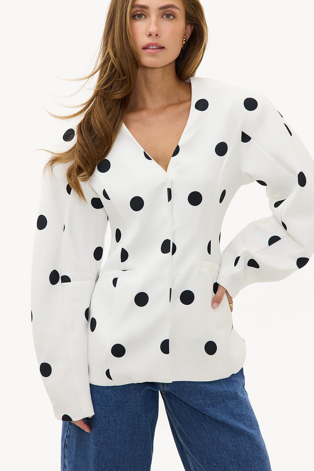 Witte blazer met polkadots