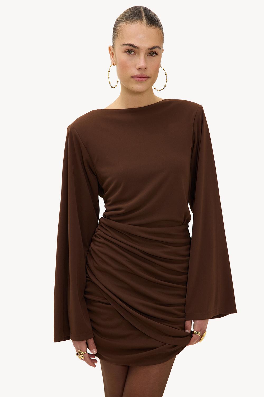 Brown dress with draped back