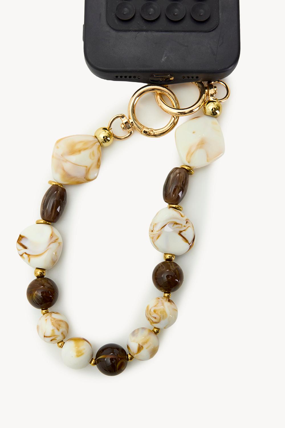 Charm téléphone doré avec perles marron