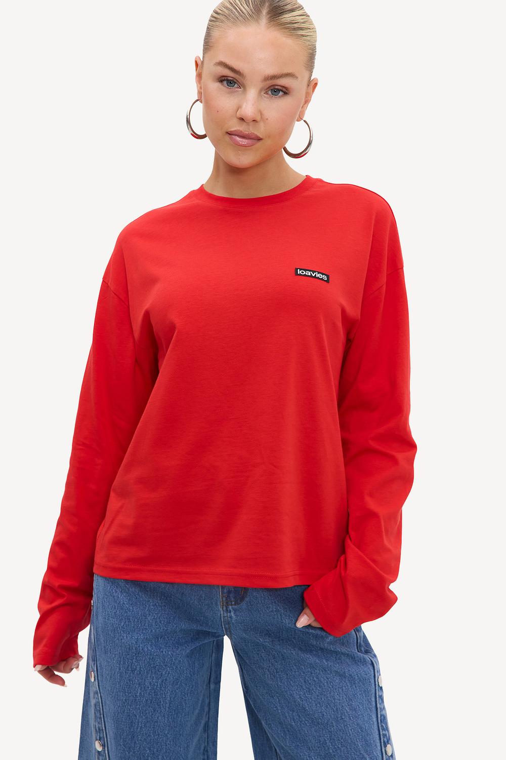 Red long-sleeve top with logo