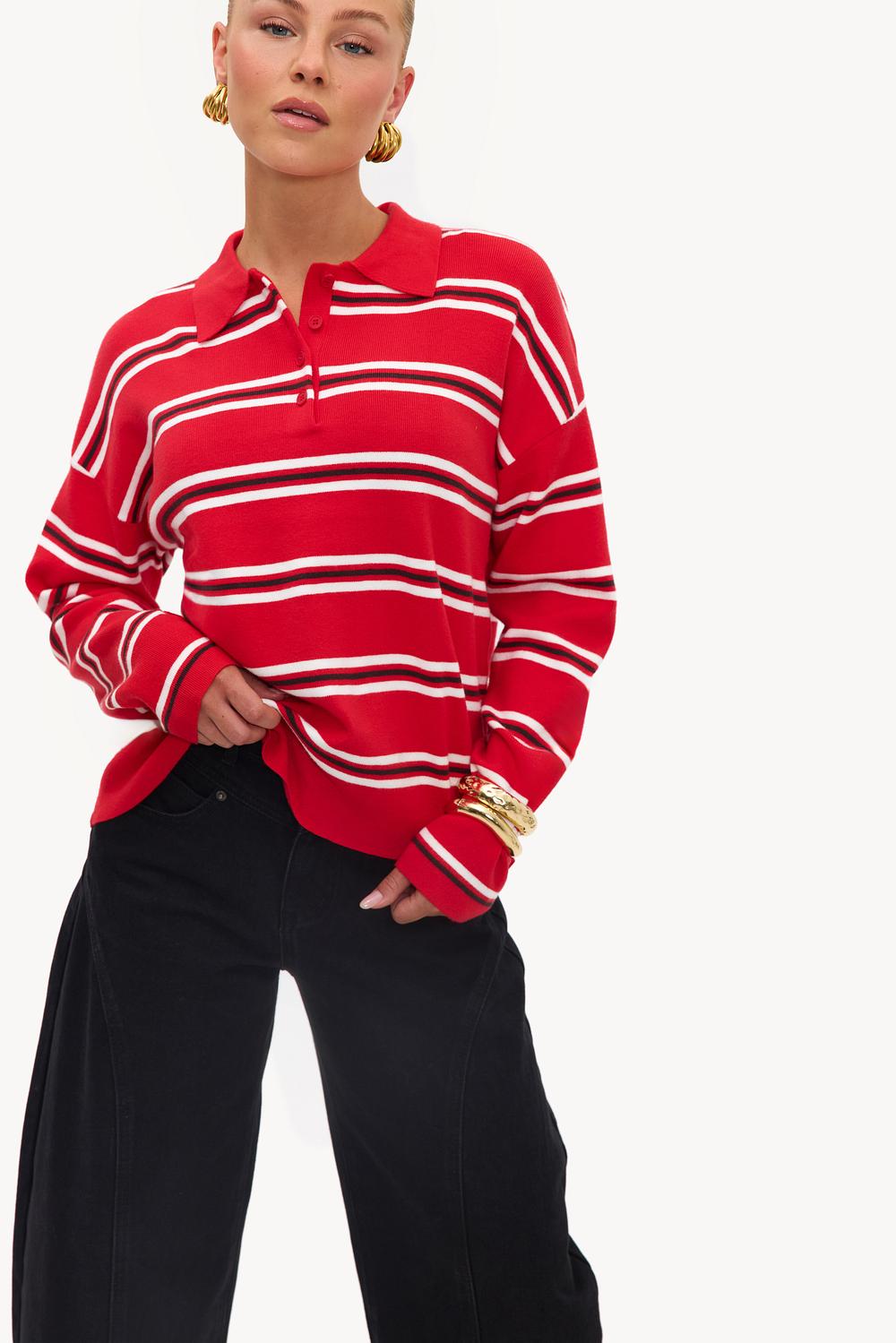 Red striped polo shirt