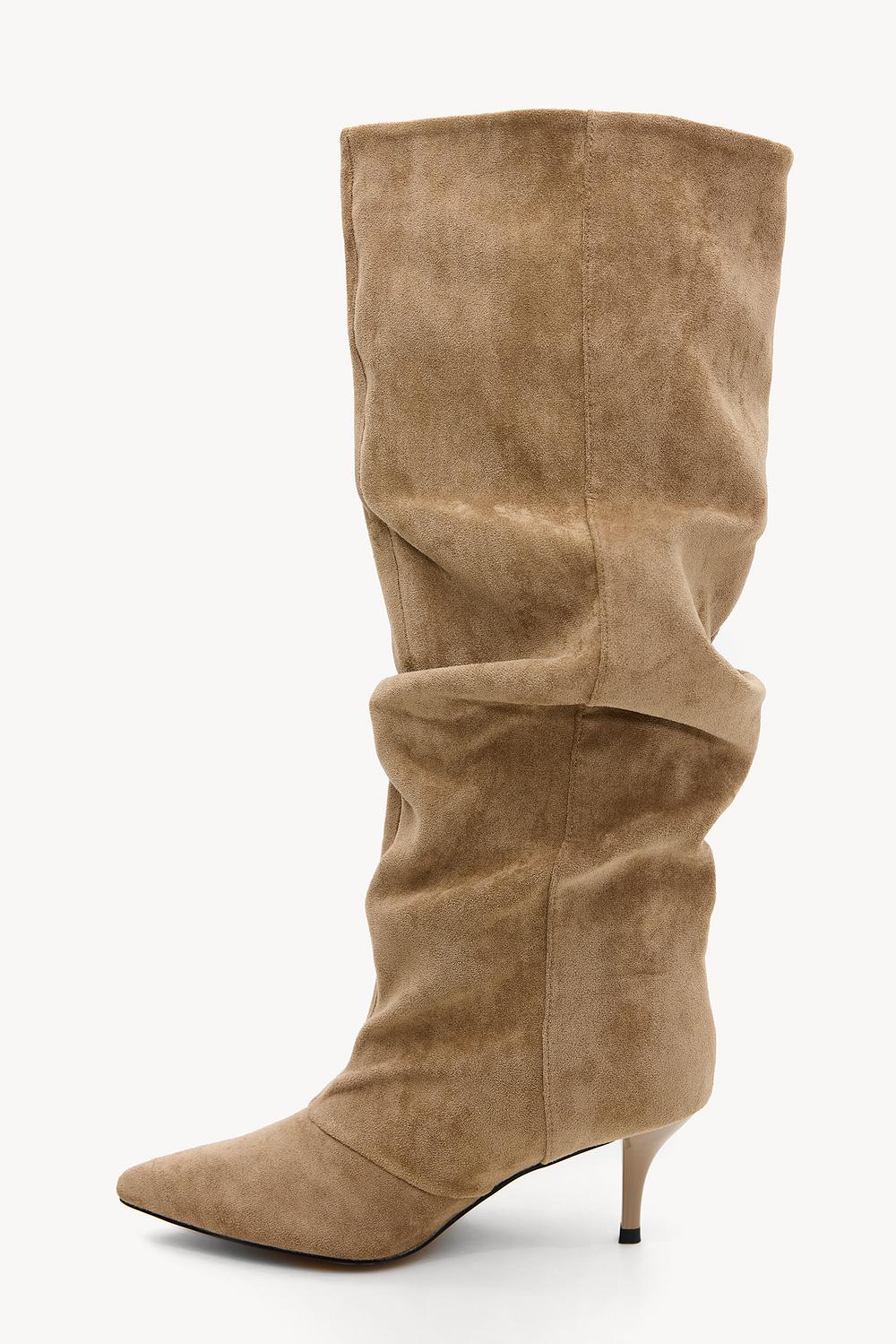 Light brown suede-look boots with heels