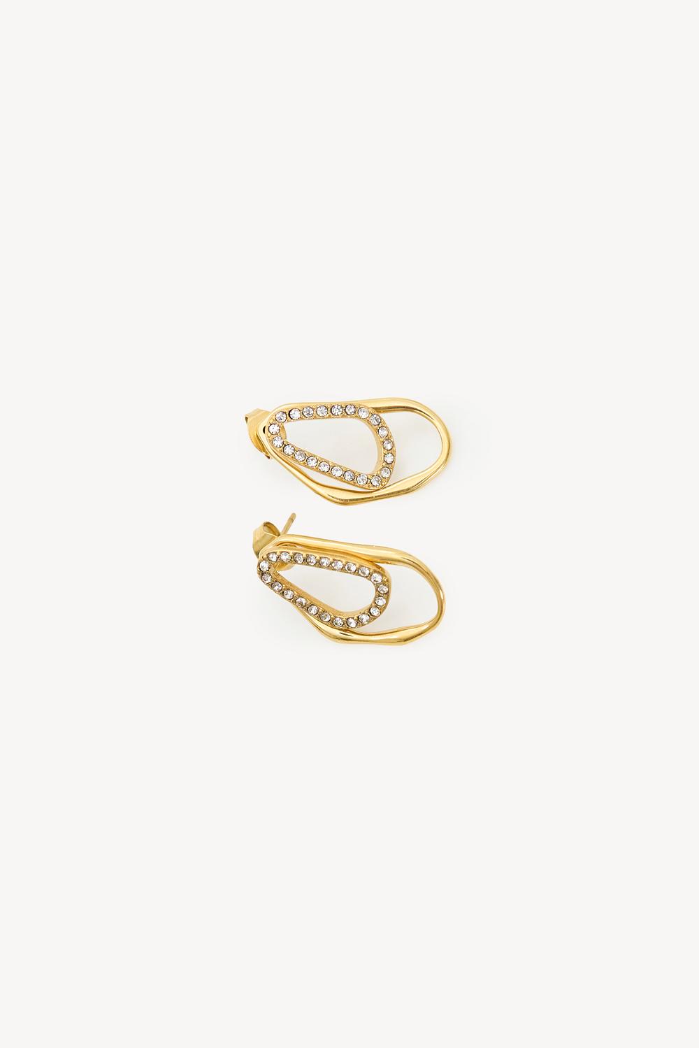 Gold earrings with rhinestones