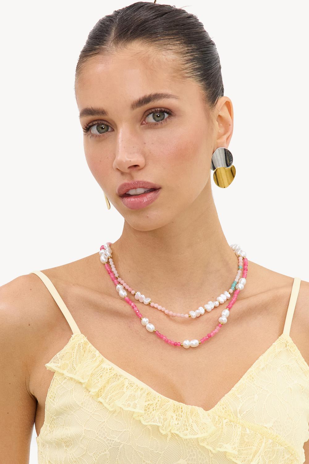 Collar rosa con cuentas de colores y perlas, paquete de 2.