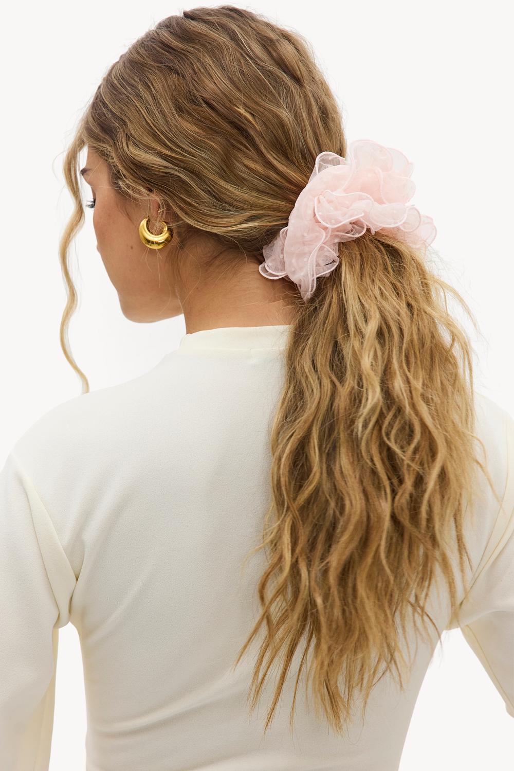 Chouchou rose à pois et maille