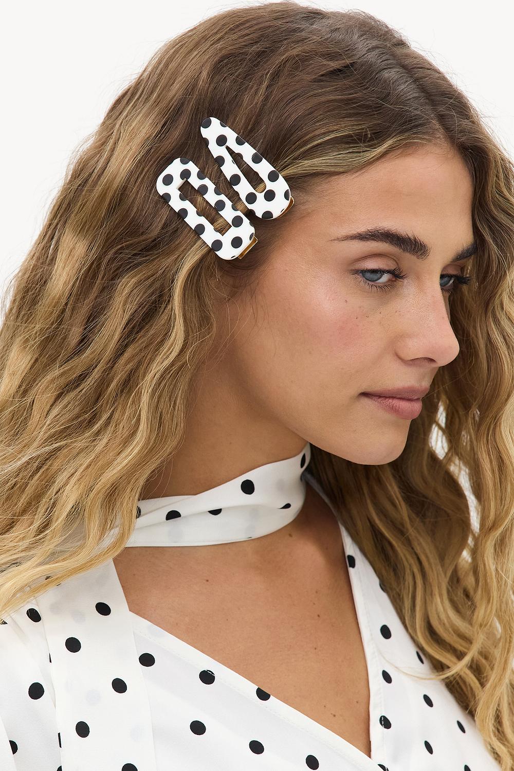 Pinzas para el pelo blancas con lunares, paquete de 2.