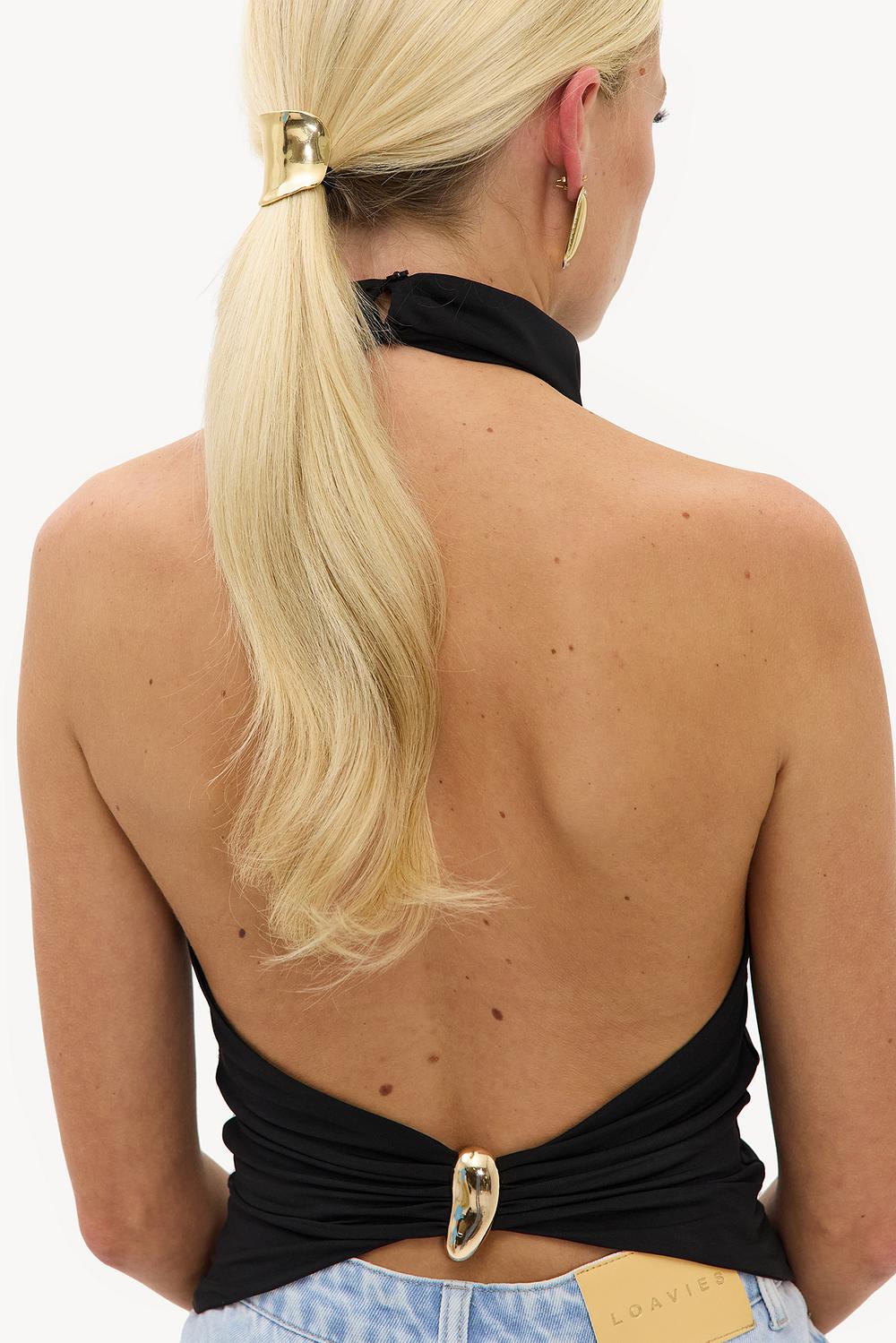 Zwart haarelastiek met gouden detail