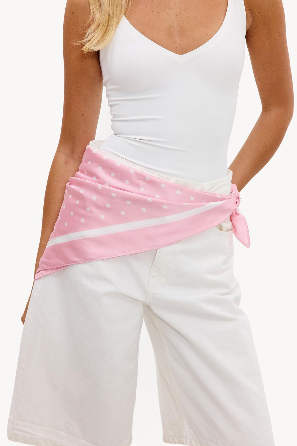 Écharpe rose pâle à pois blancs