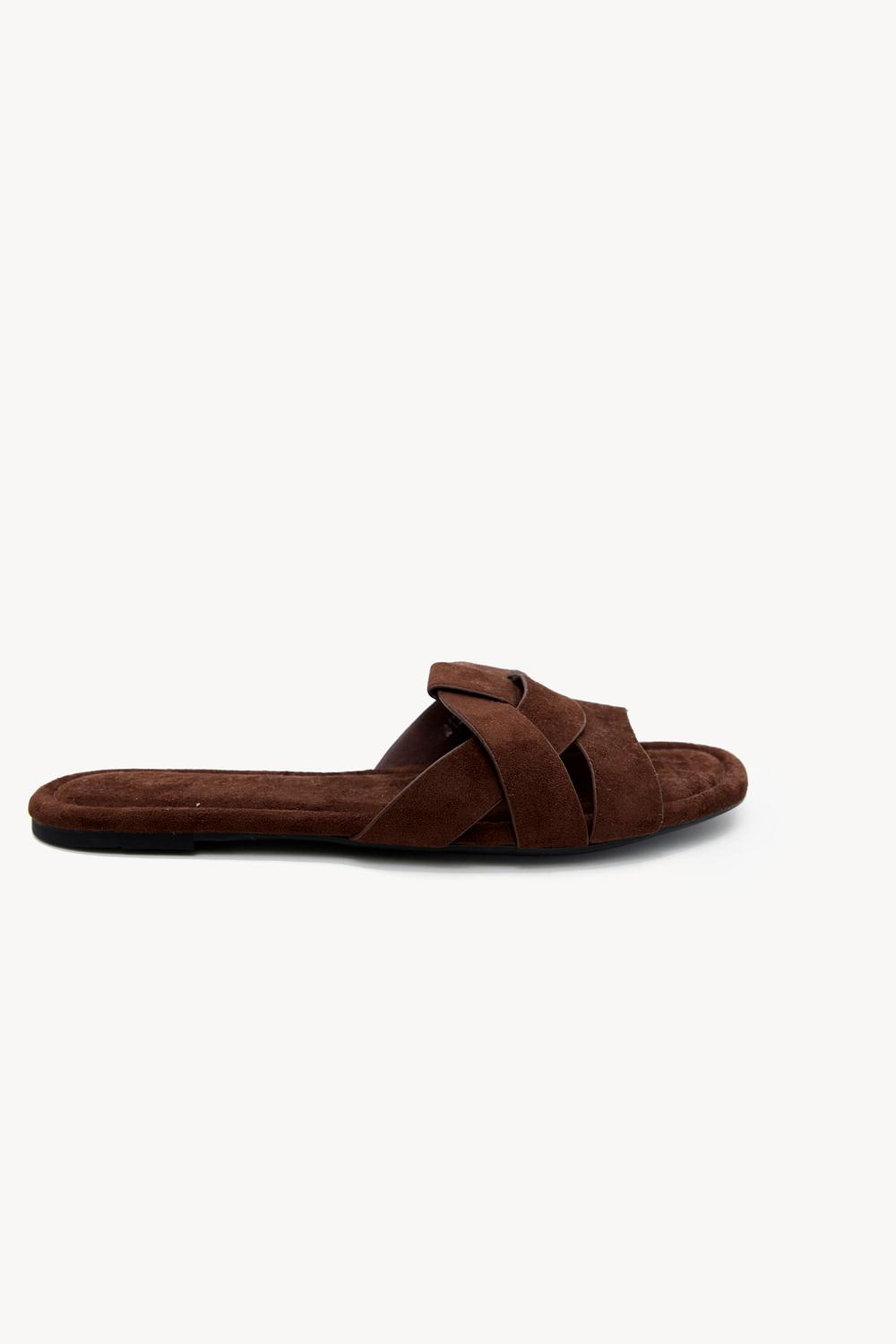 Dark brown suede-look slippers