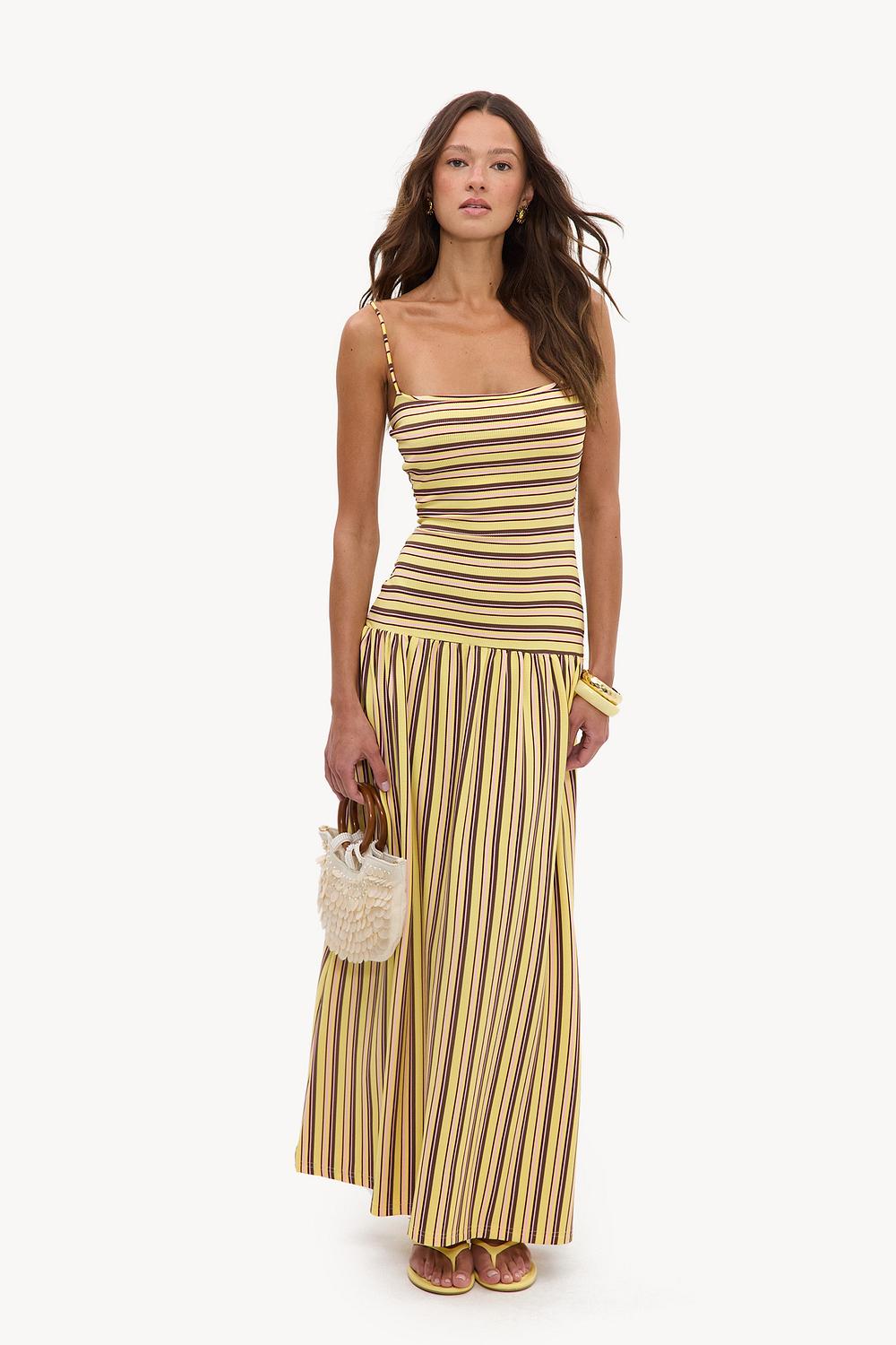 Gele maxi jurk met strepen