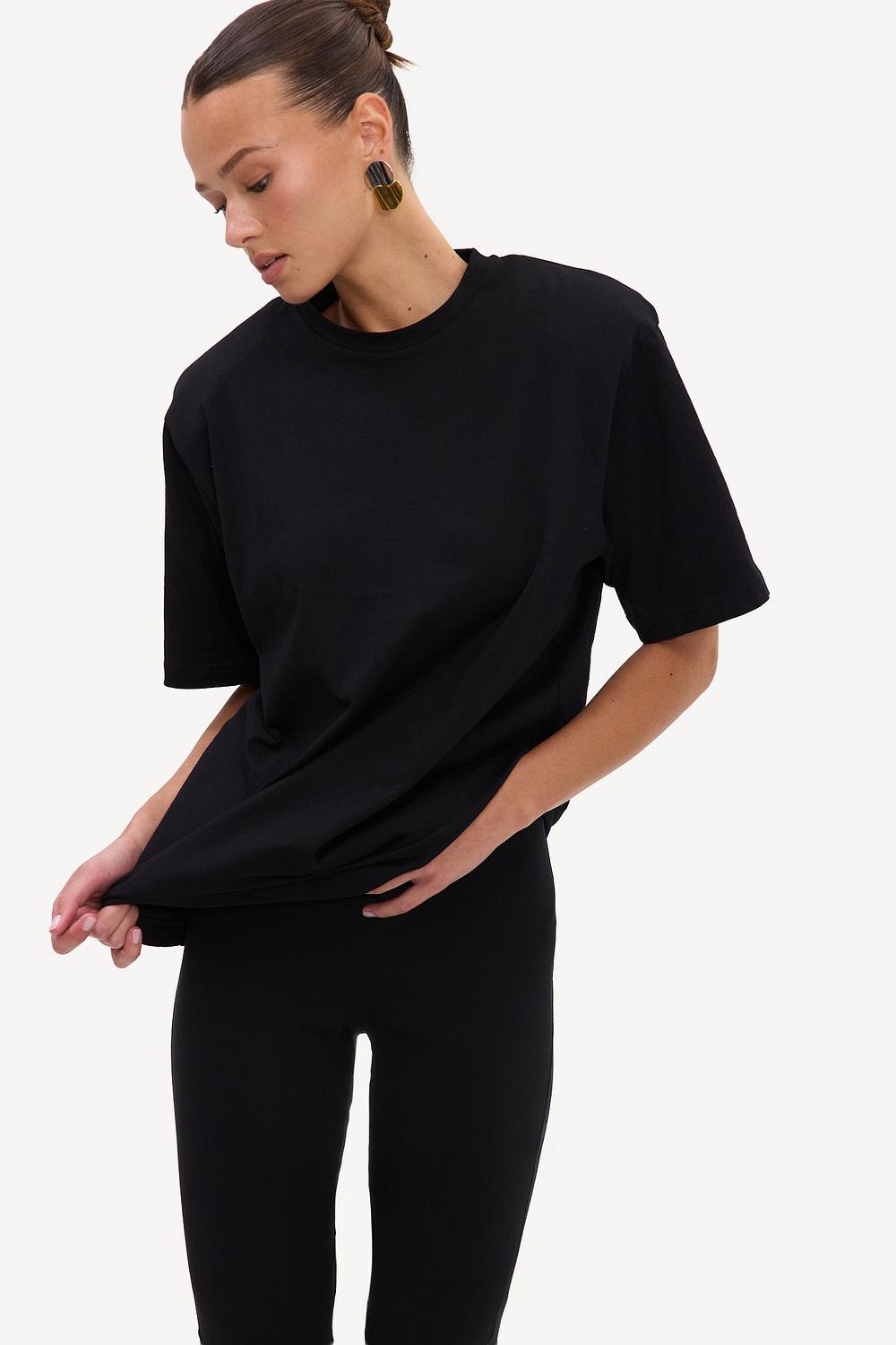 Black T-shirt with shoulder pads