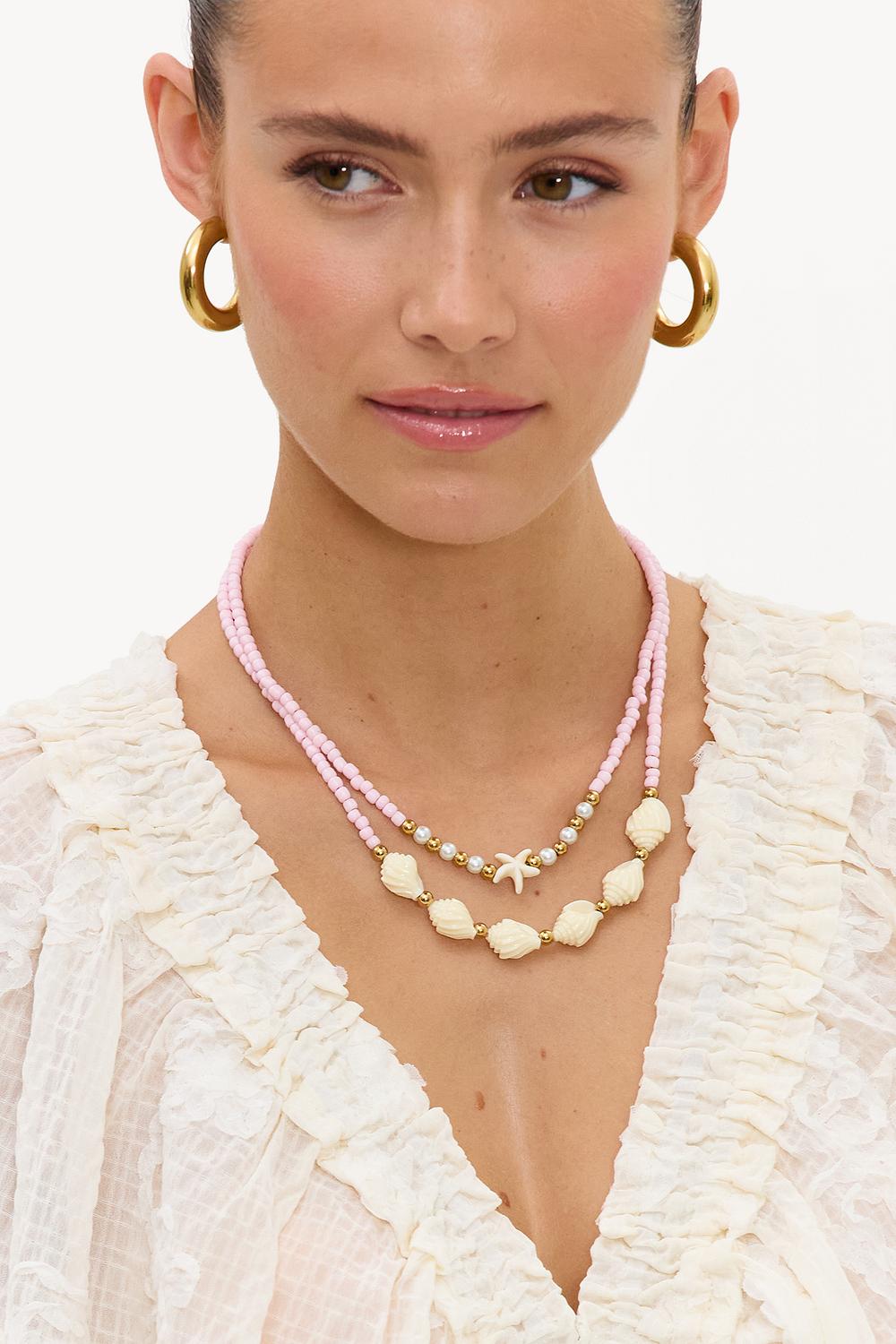 Collar de cuentas rosa con detalles de concha (pack de 2)