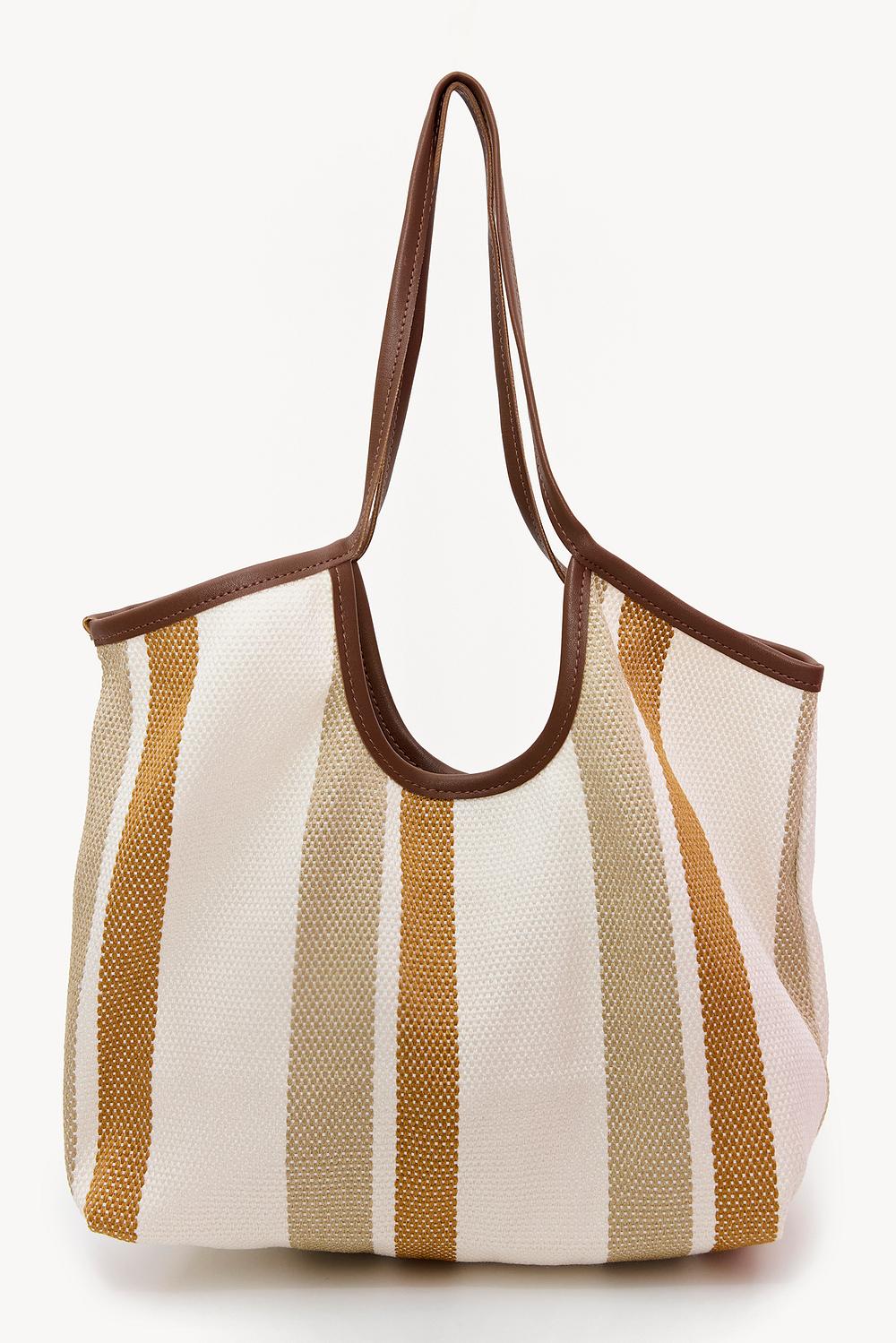 Bolso beige con rayas y efecto lino