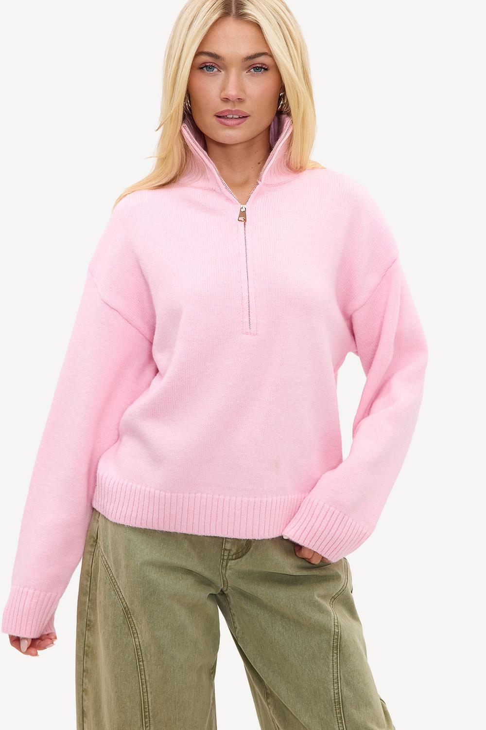Pull rose à fermeture éclair