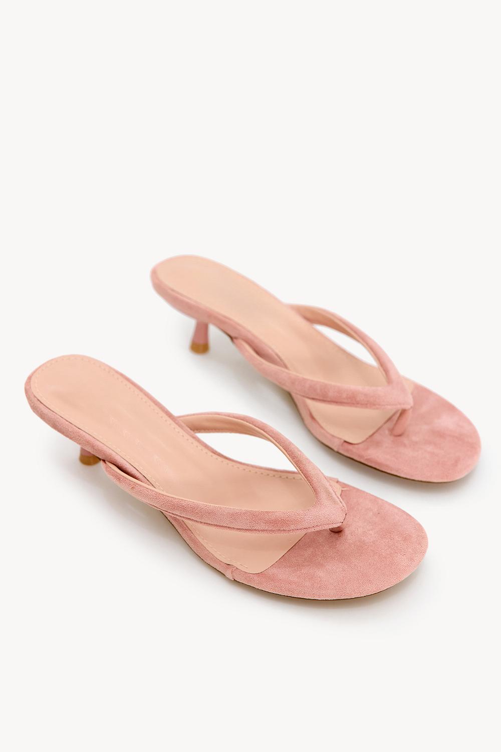 Zapatillas de tacón con efecto ante rosa claro