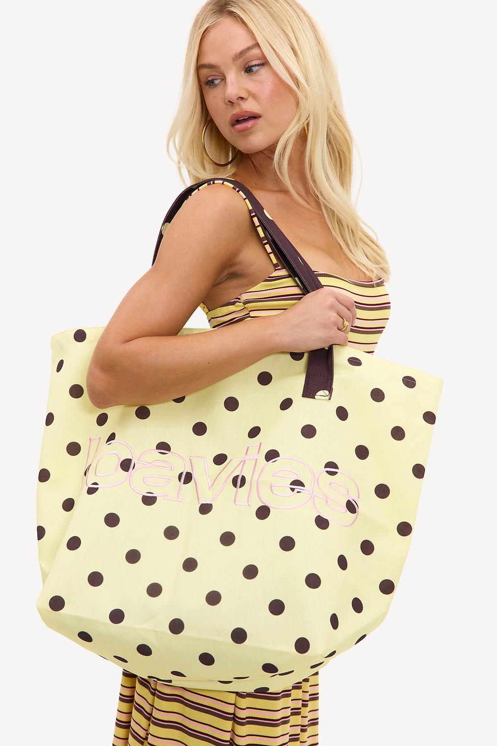 Sac fourre-tout jaune beurre à pois et logo