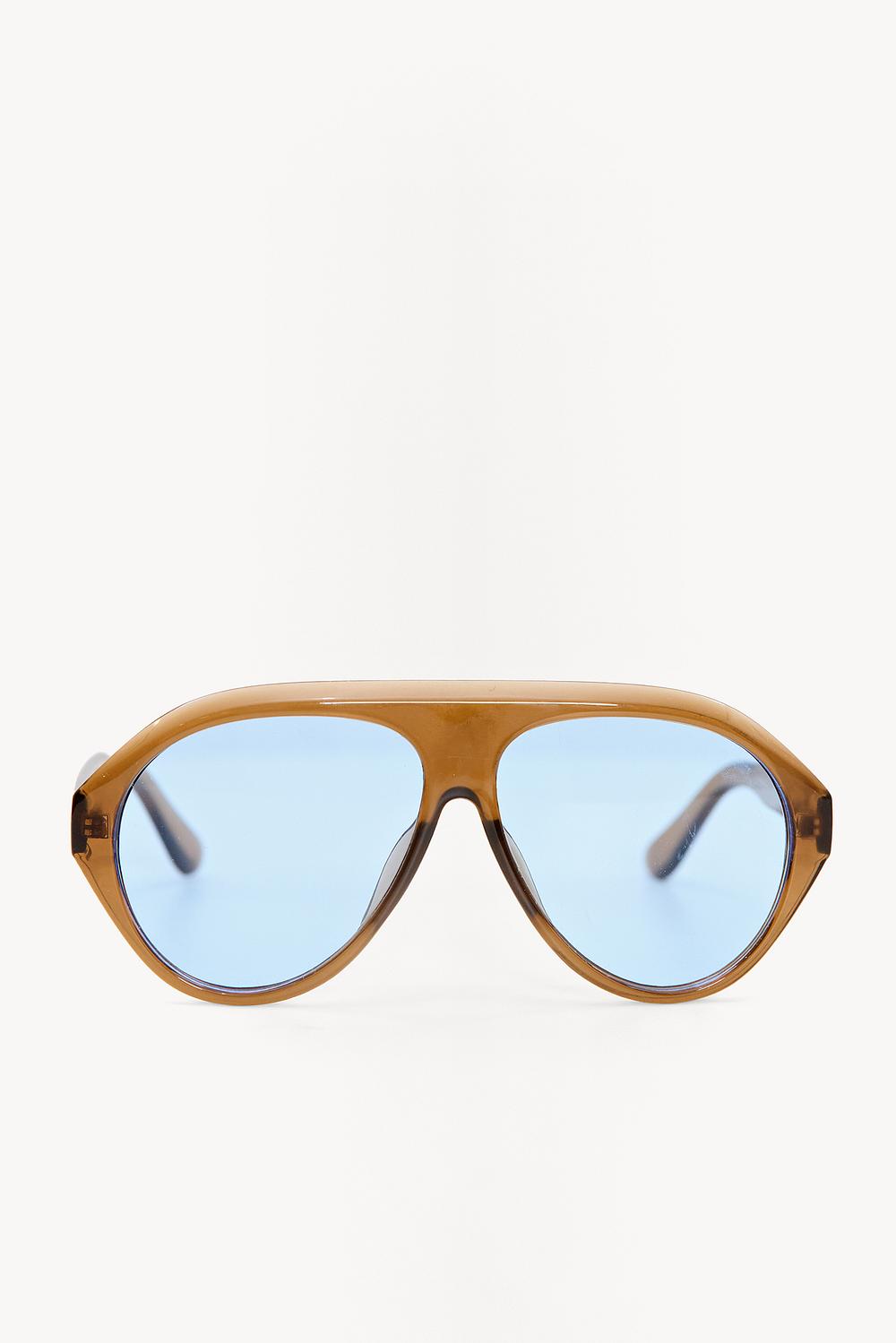 Brown sunglasses with blue lenses