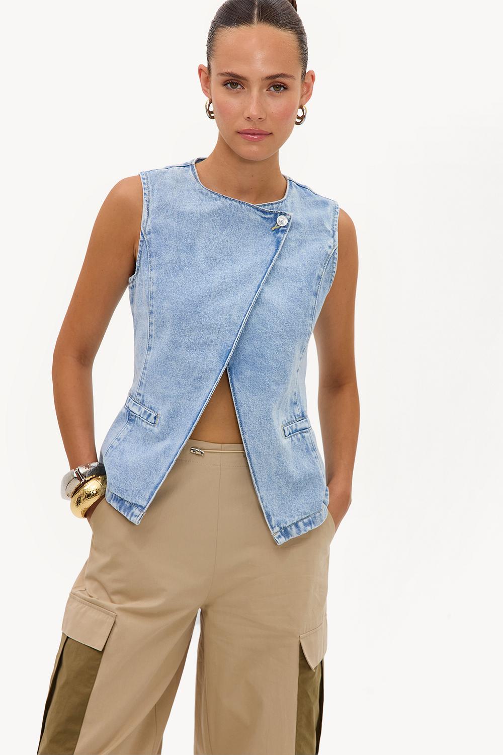 Gilet en denim bleu