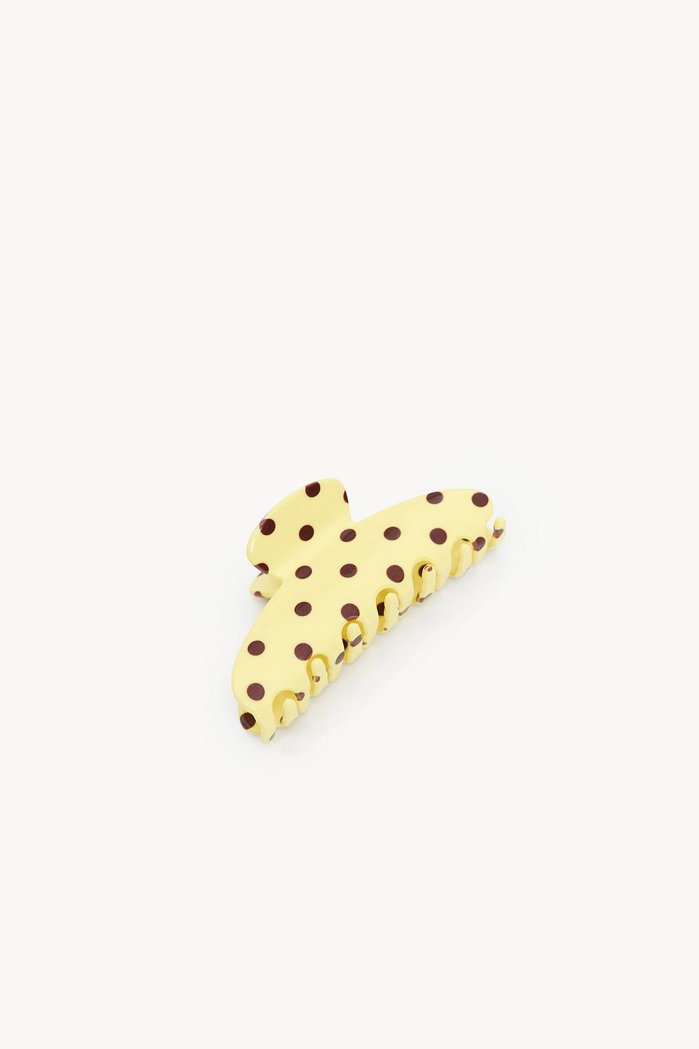Barrette jaune clair à pois marron