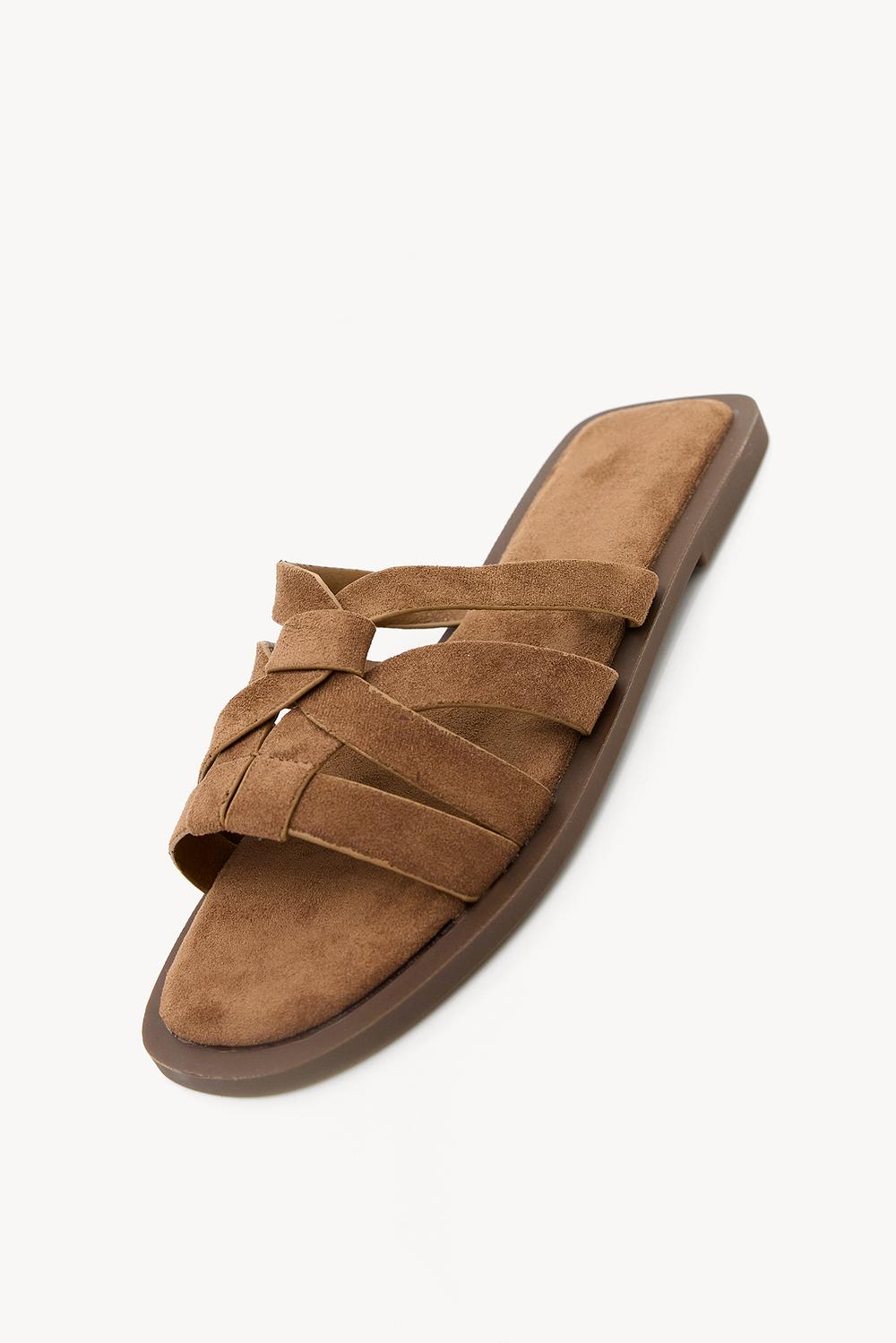 Brown suede-look slip-ons