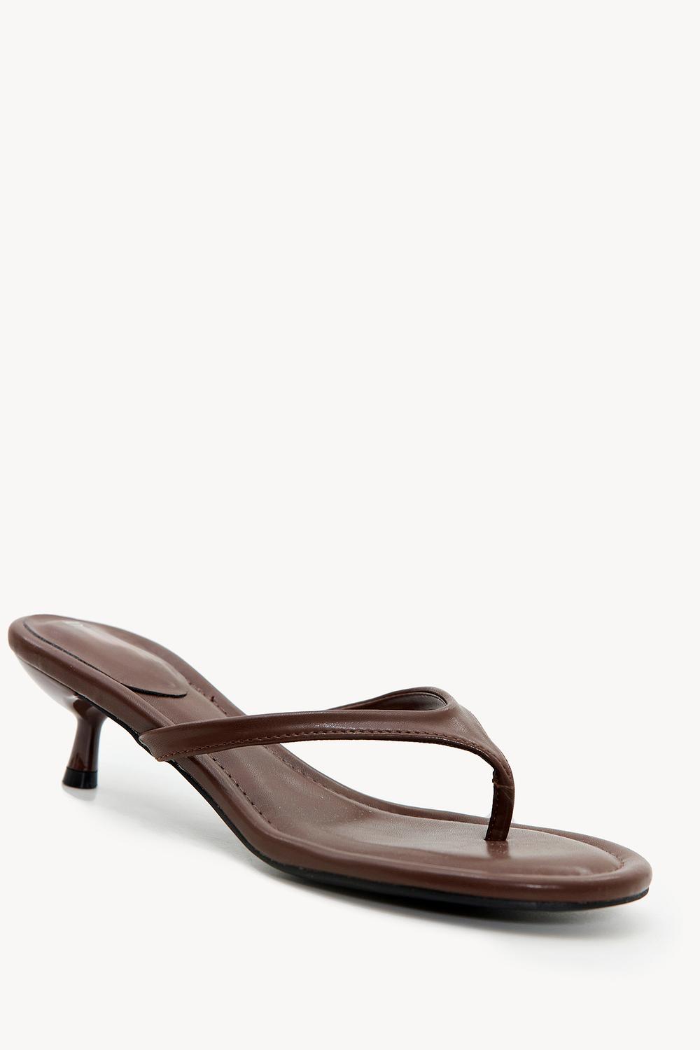 Brown slip-ons with kitten heels