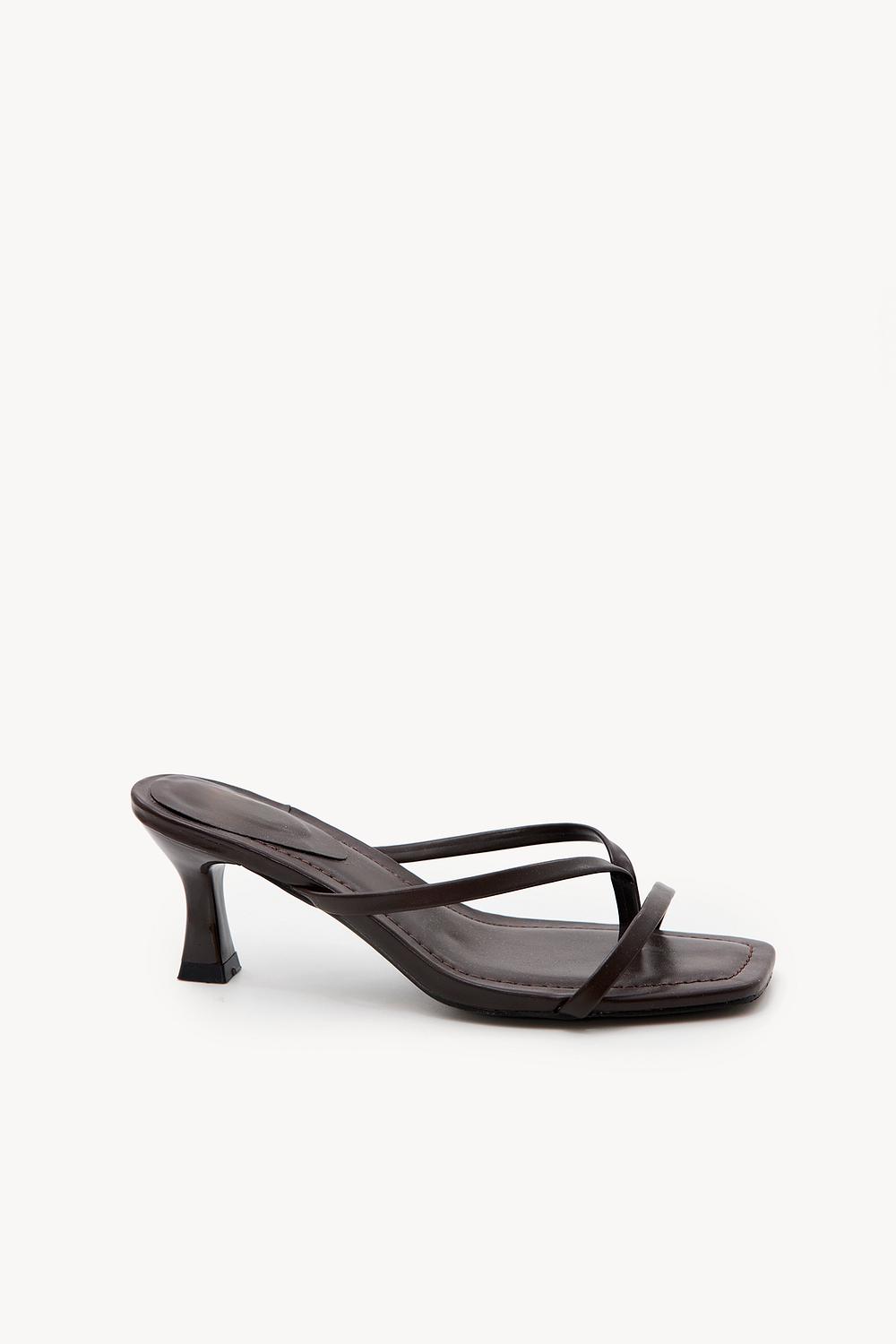 Dark brown slip-ons with kitten heels
