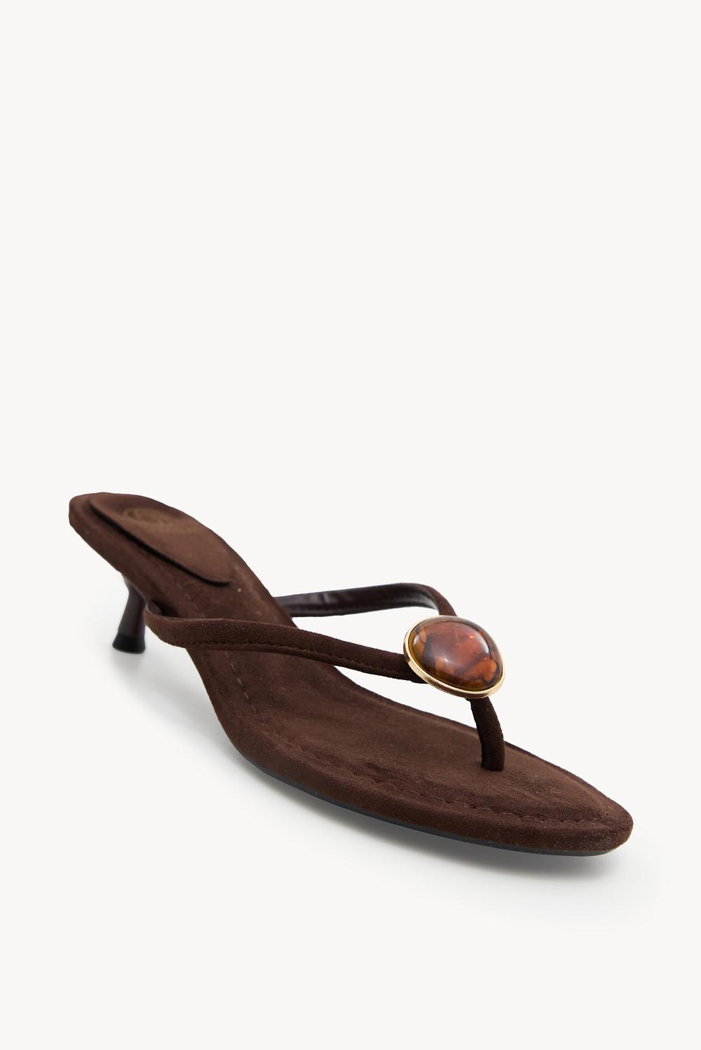 Brown suede-look slip-ons with kitten heels
