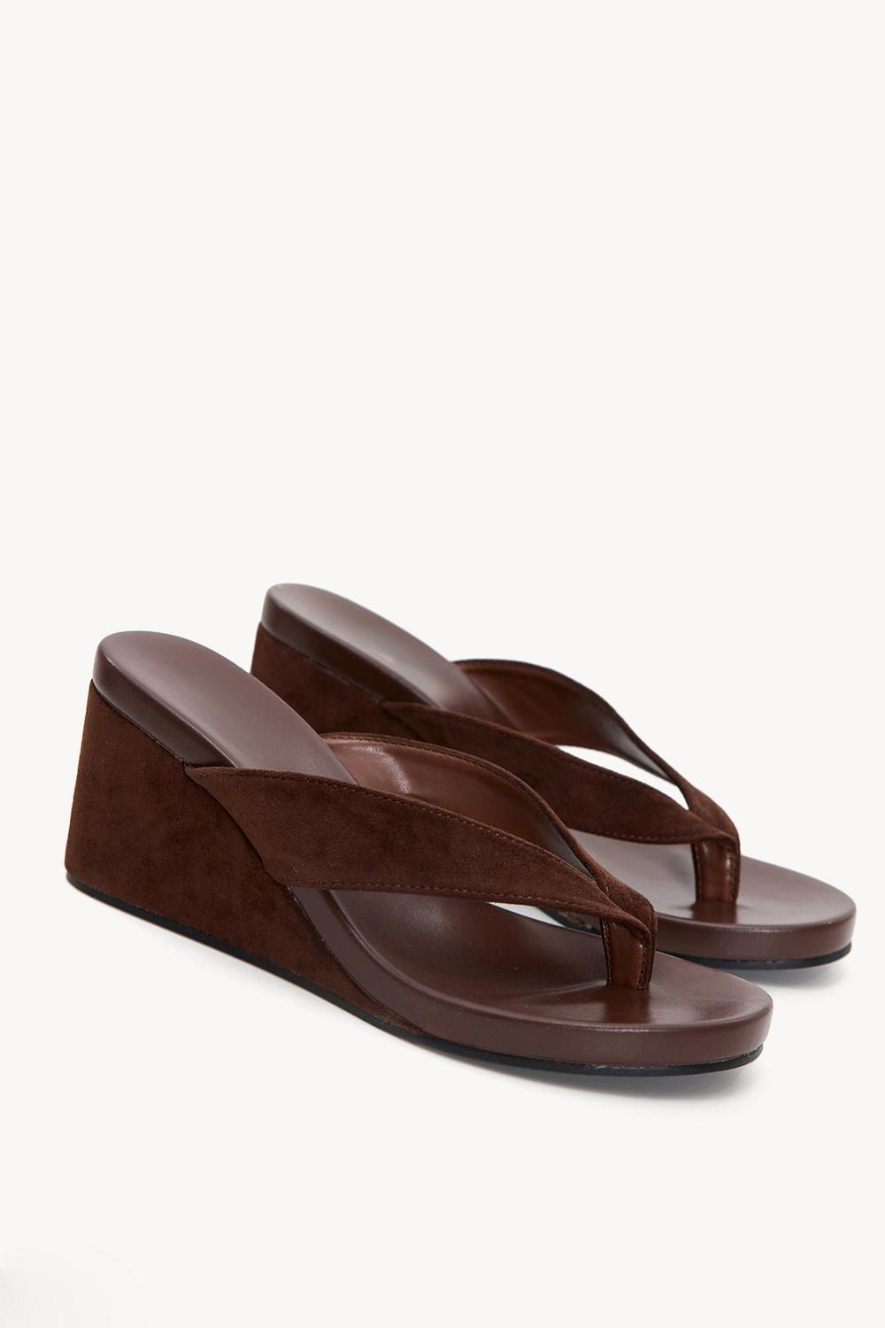 Brown suede-look wedge sandals