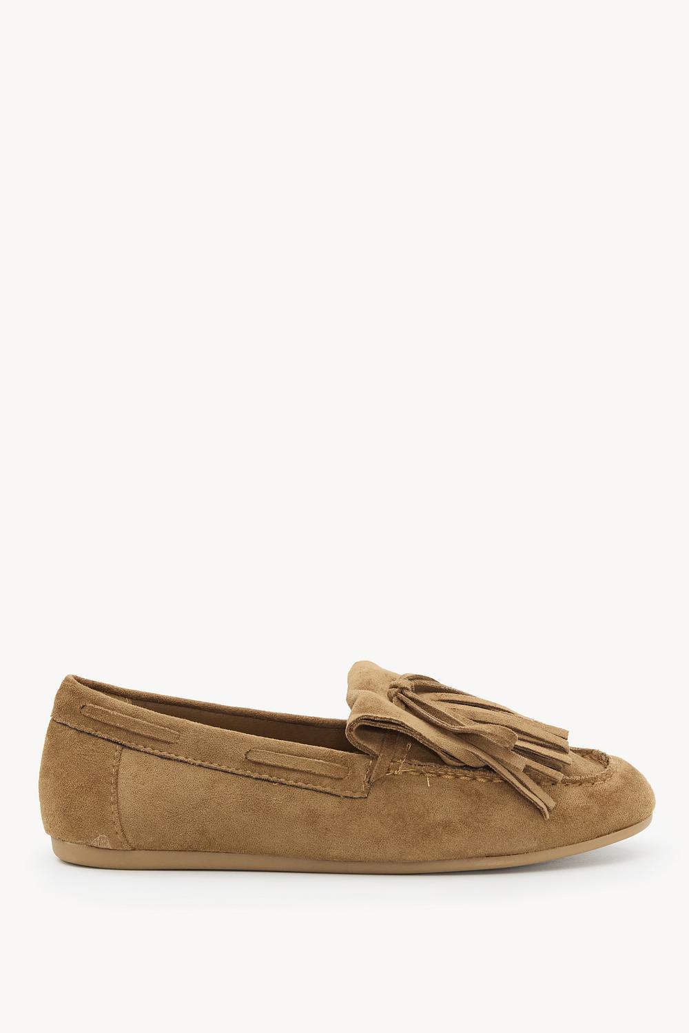 Brown suede-look loafers