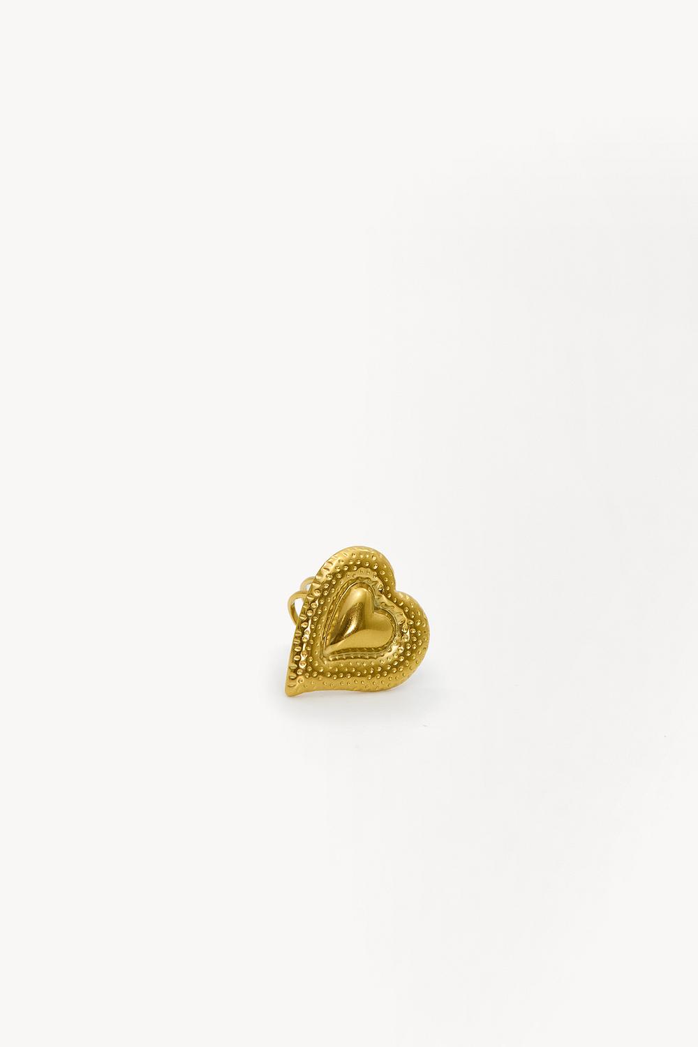 Gouden verstelbare statement ring met hart