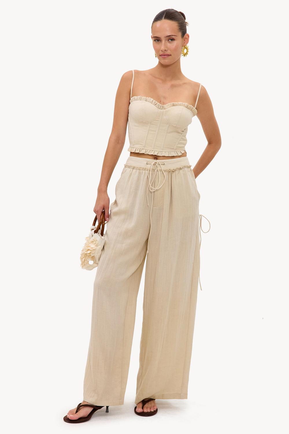 Pantalon beige effet lin