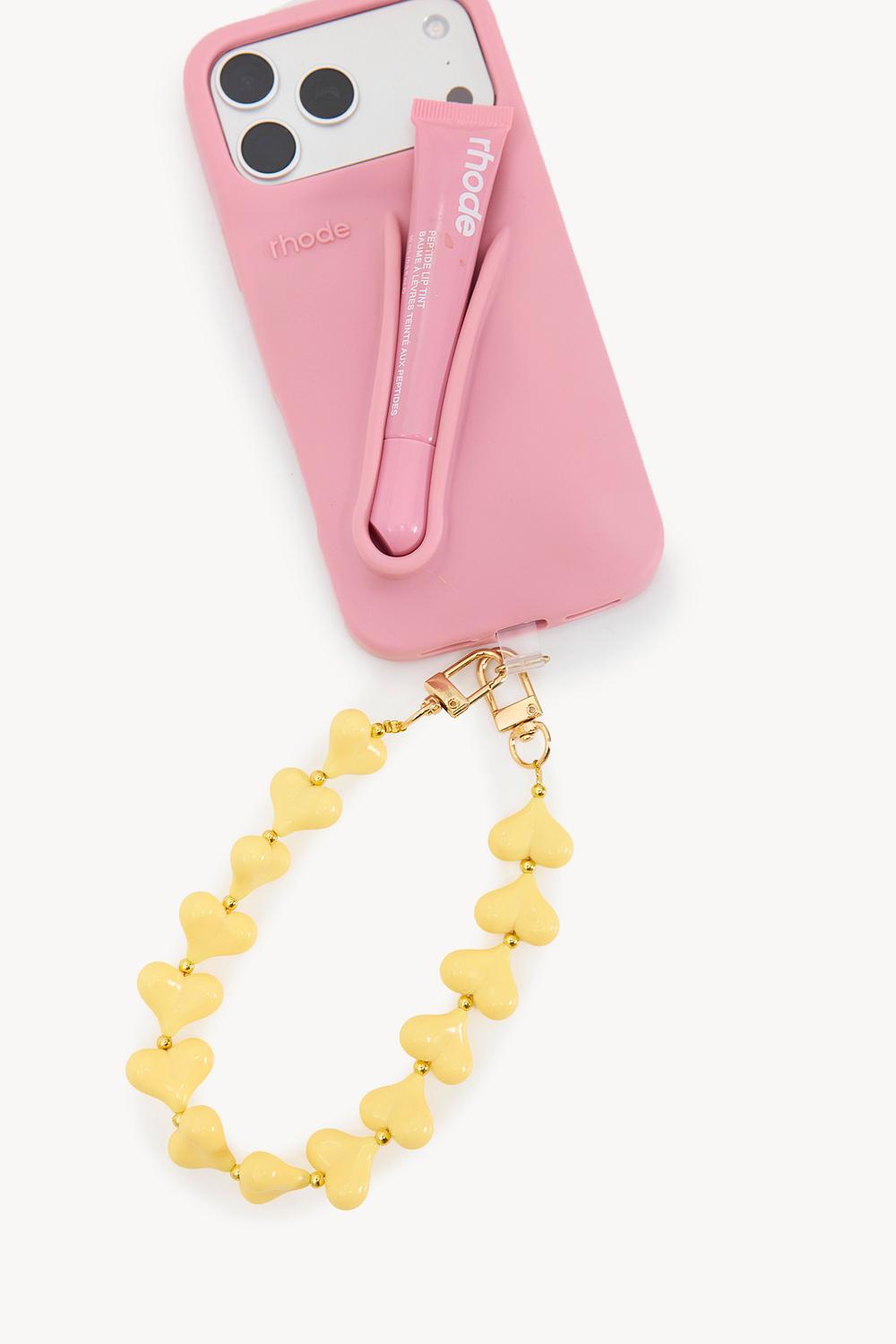 Cordon de téléphone jaune à cœurs