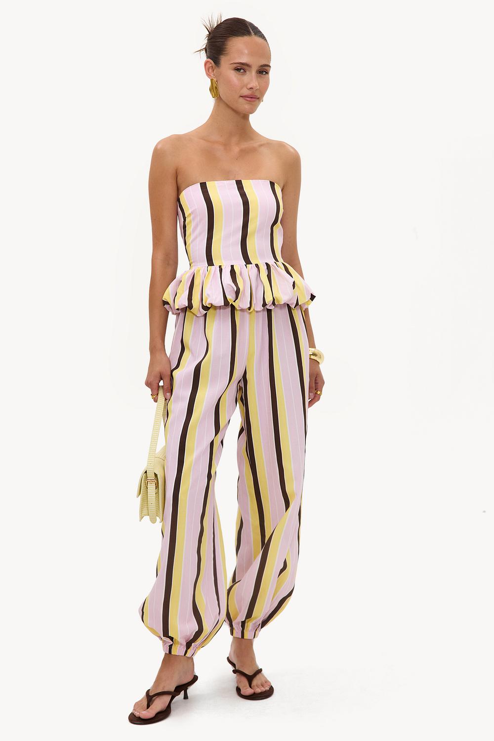 Pantalon rose bouffant à rayures