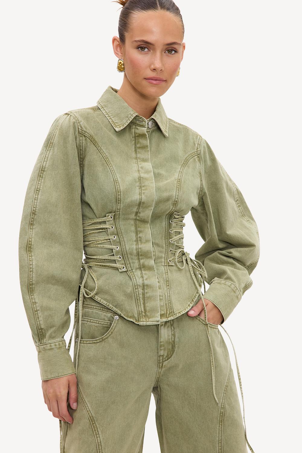 Light green jacket with lace-up details