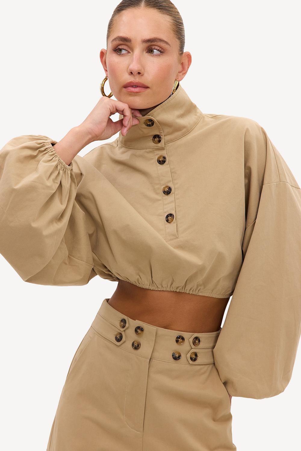 Chemisier couleur camel à taille élastiquée