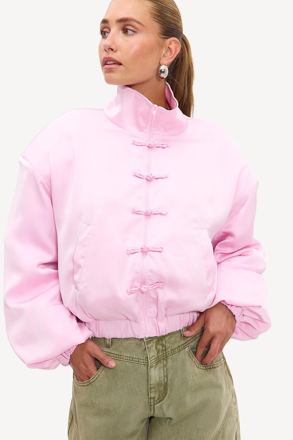 Pink jacket with shoulder pads