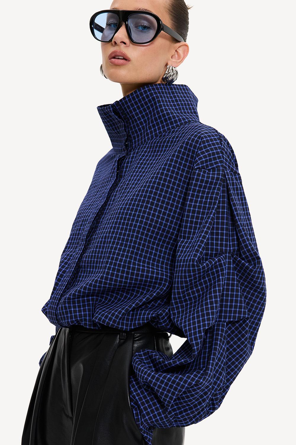 Dark blue plaid blouse