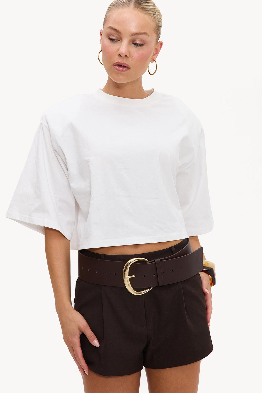Ceinture marron foncé avec boucle dorée