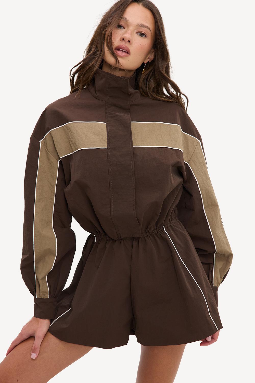 Dark brown playsuit with beige details