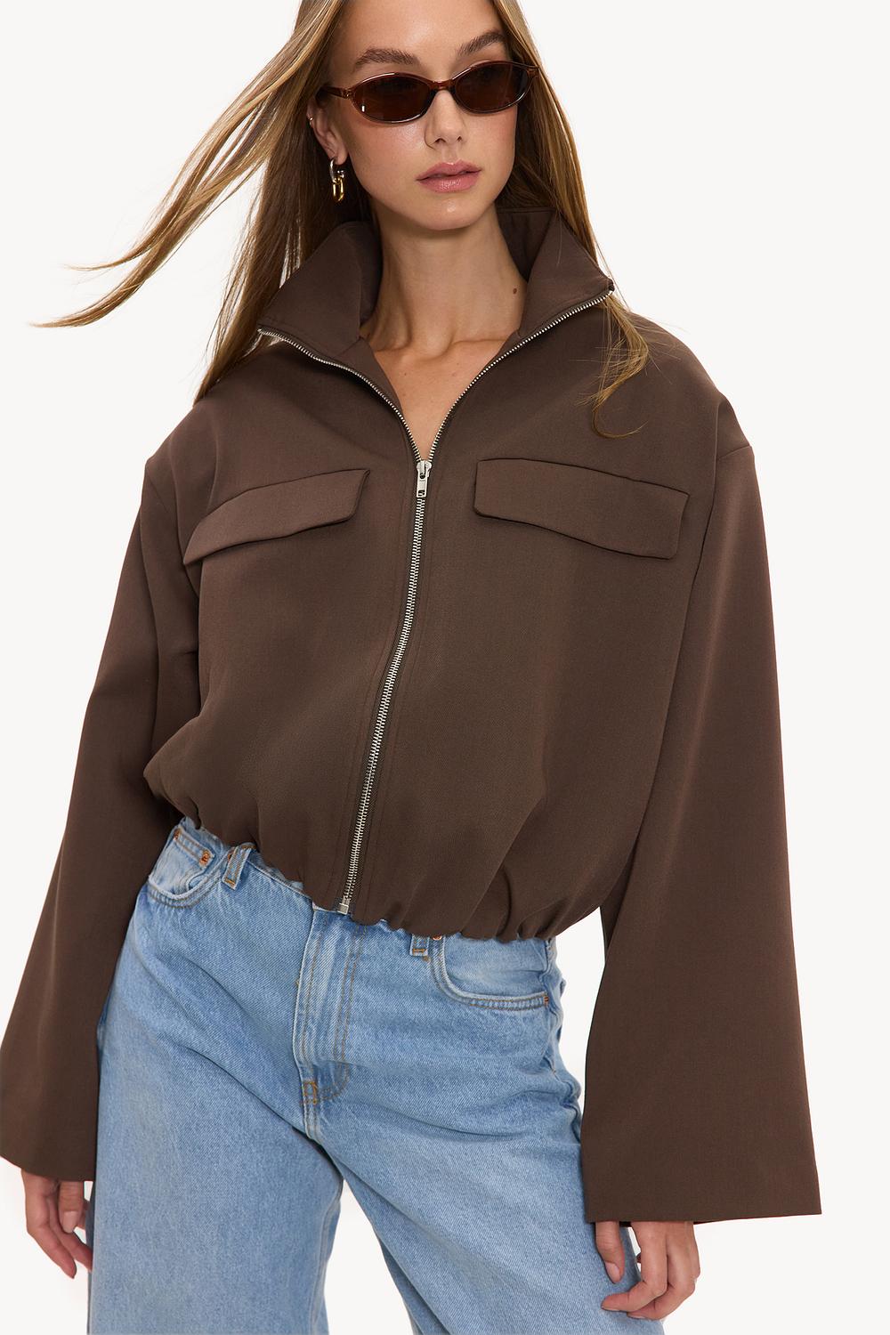 Brown jacket with shoulder pads