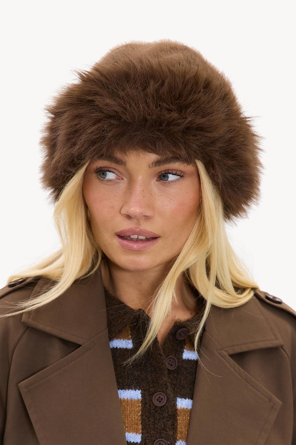 Dark brown faux fur hat