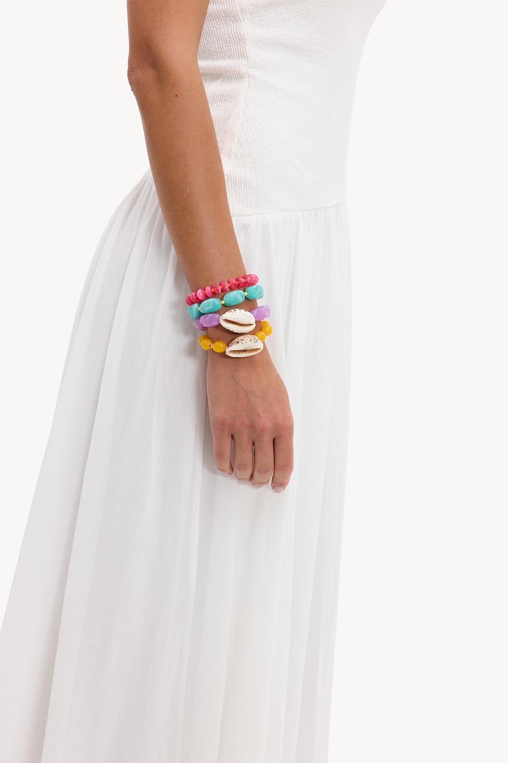 Multicoloured bracelets with beads and shells (pack of 4)