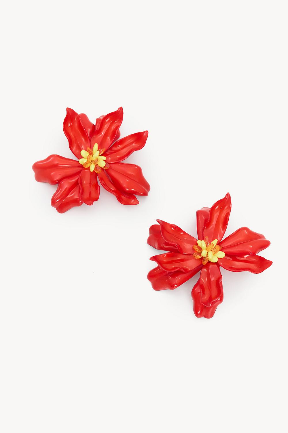 Boucles d’oreilles rouges originales en forme de fleur avec perles
