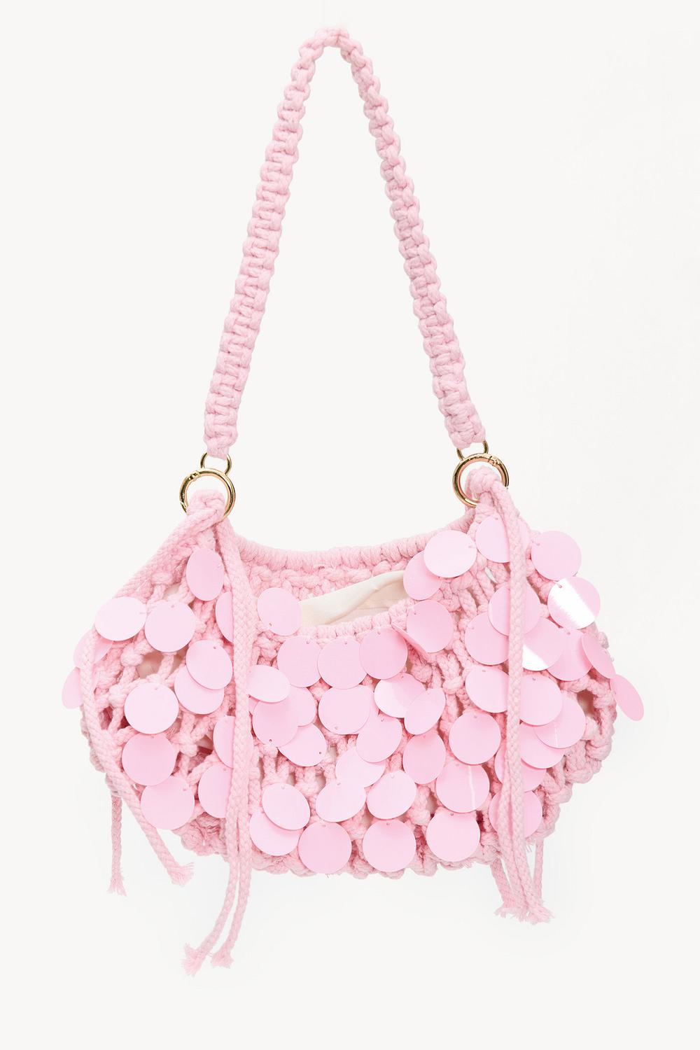 Pink crocheted bag with sequins