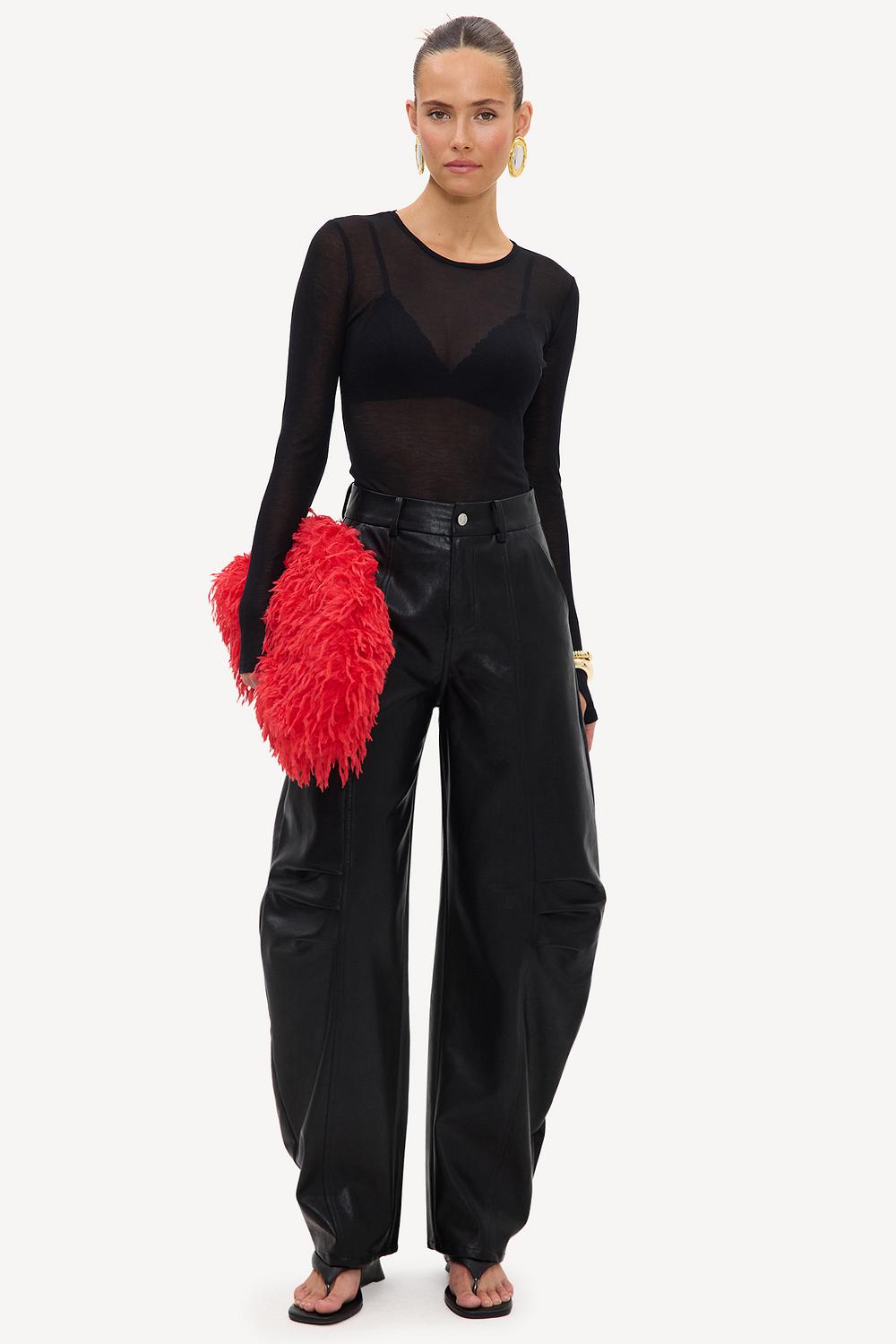 Black faux leather balloon pants
