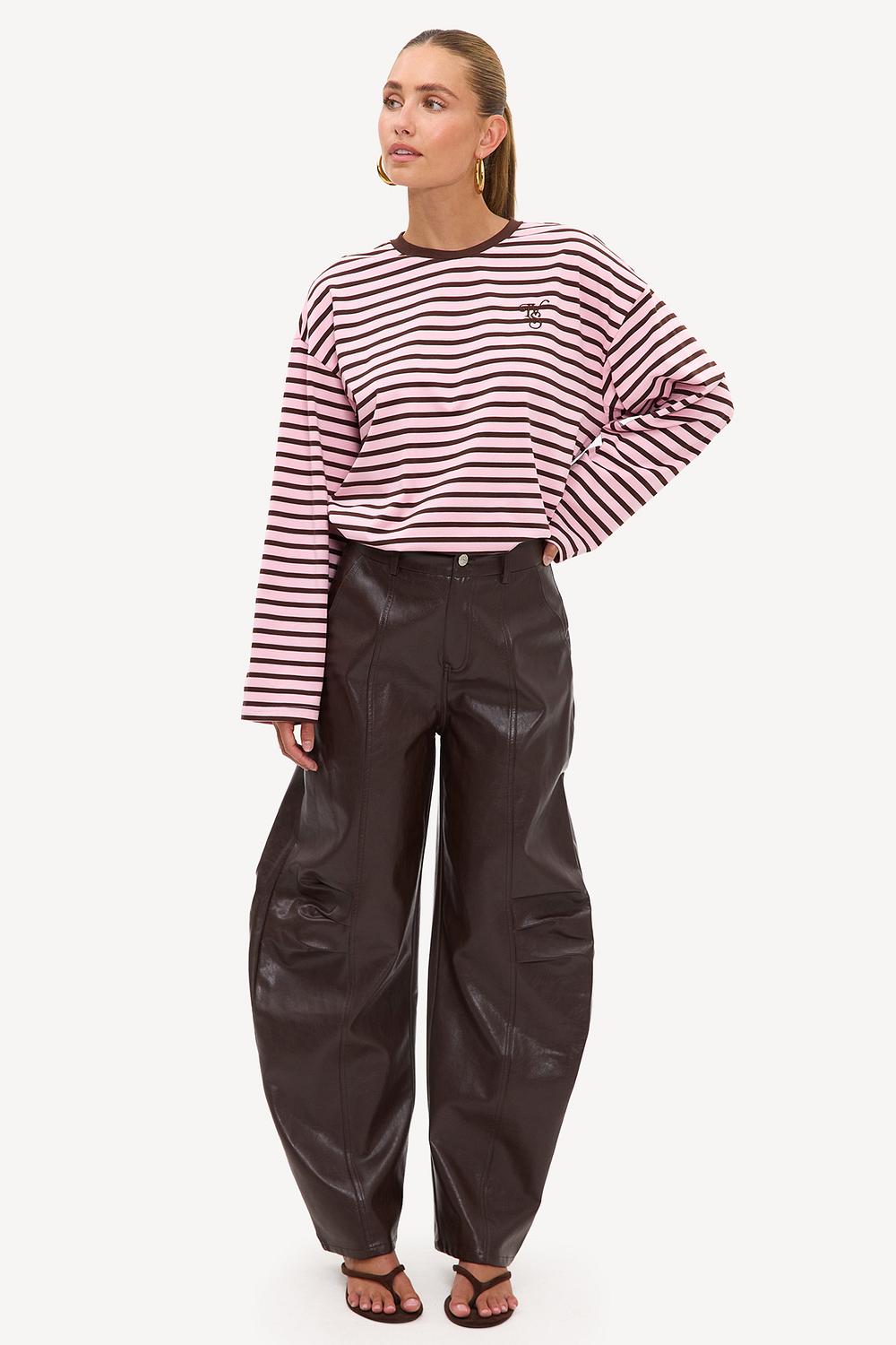 Brown balloon-style PU trousers