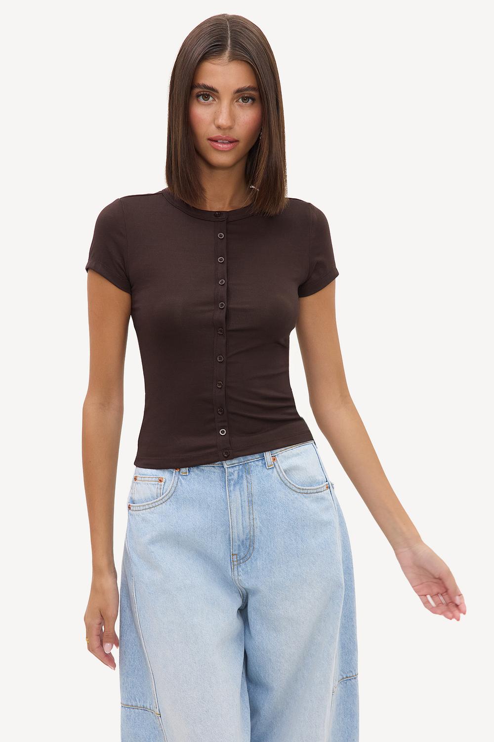 Dark brown top with buttons