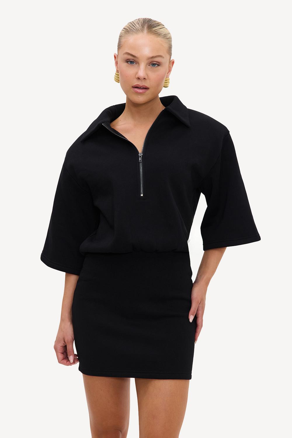 Black sweater dress with zipper